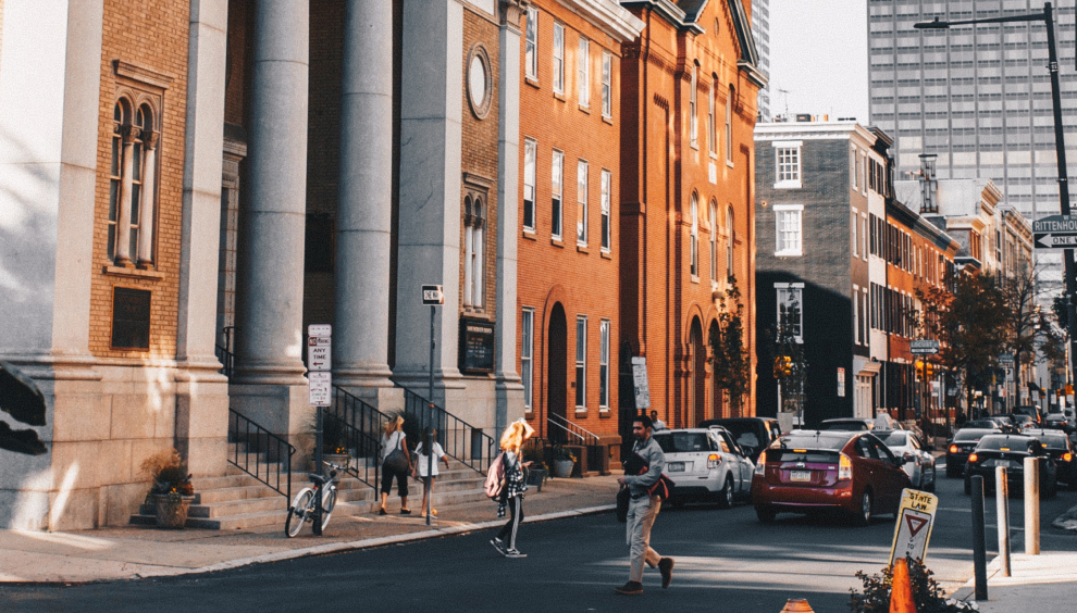 People out and about in Philadelphia Square.